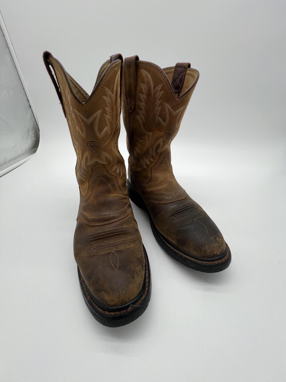 Ariat Boots Mens 9.5 D Brown Leather Western Work Oil Slip Resistant 10002304